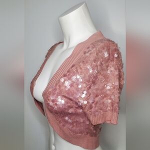 Shine New York Size S -Pink  Crop Sweater Top With Sequins Clear Color"LikeNew"
